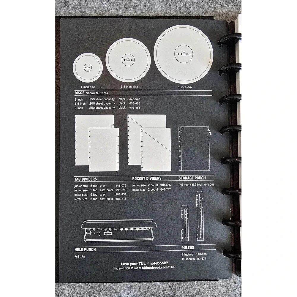 TUL Discbound Notebook A5 With Leather Cover Junior Size, 60 Sheets, Black NWOT